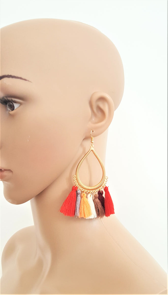 Urban Flair Urban Flair Black Tassel Earrings Royal Blue Gold tone Metal  Hoop