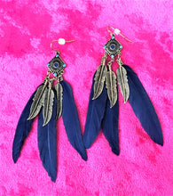 Load image into Gallery viewer, Navy Blue Feather Earrings - Urban Flair USA