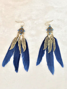 Navy Blue Feather Earrings - Urban Flair USA