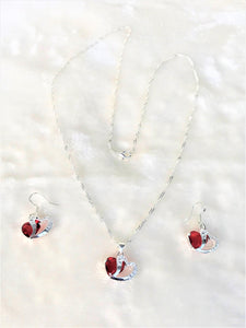 925 Silver Necklace Pendant Earring Set with Ruby - Urban Flair USA