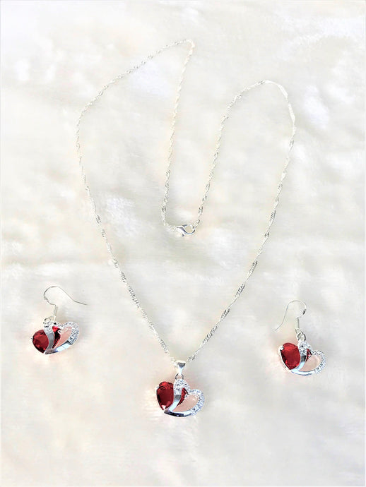 925 Silver Necklace Pendant Earring Set with Ruby - Urban Flair USA