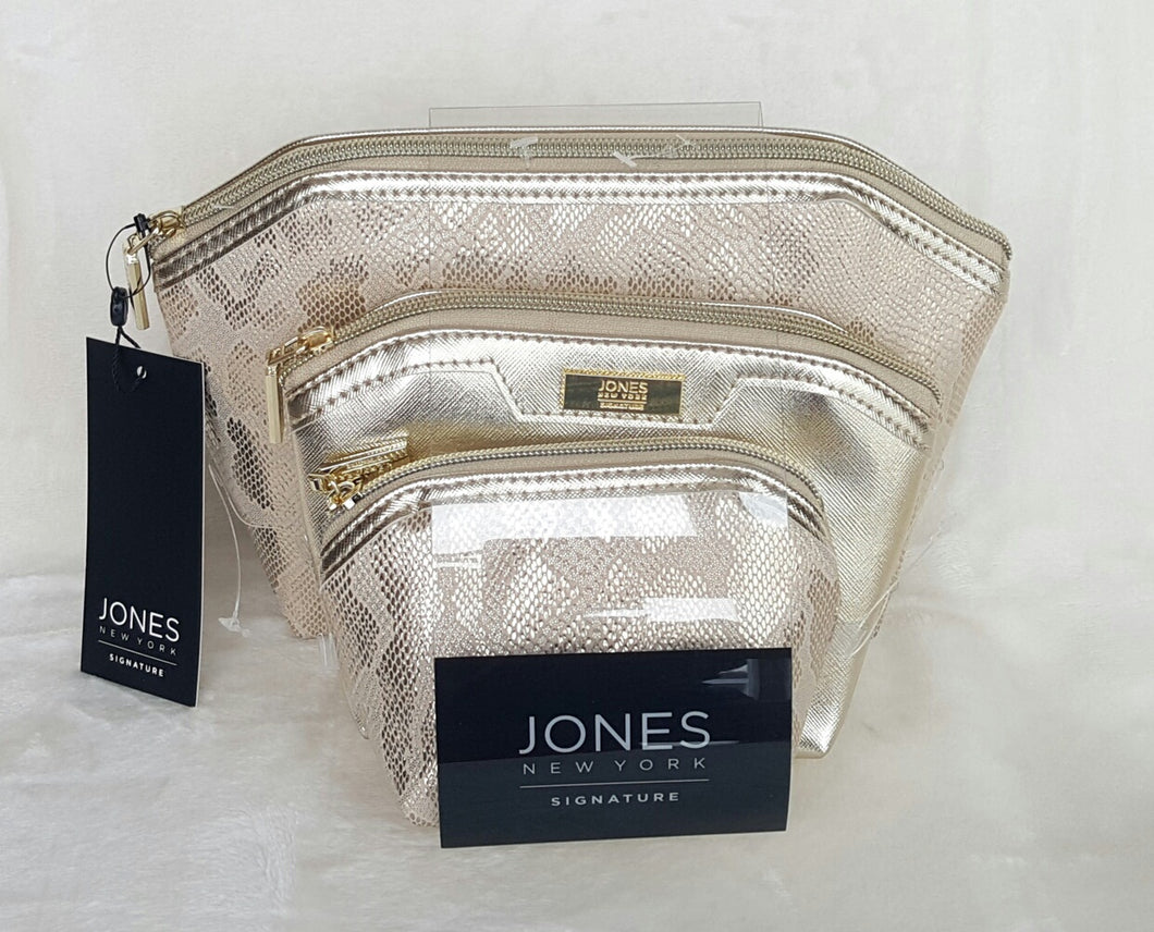 Cosmetic/ Make up Bags Designer Jones New York Signature - Gold - Urban Flair USA