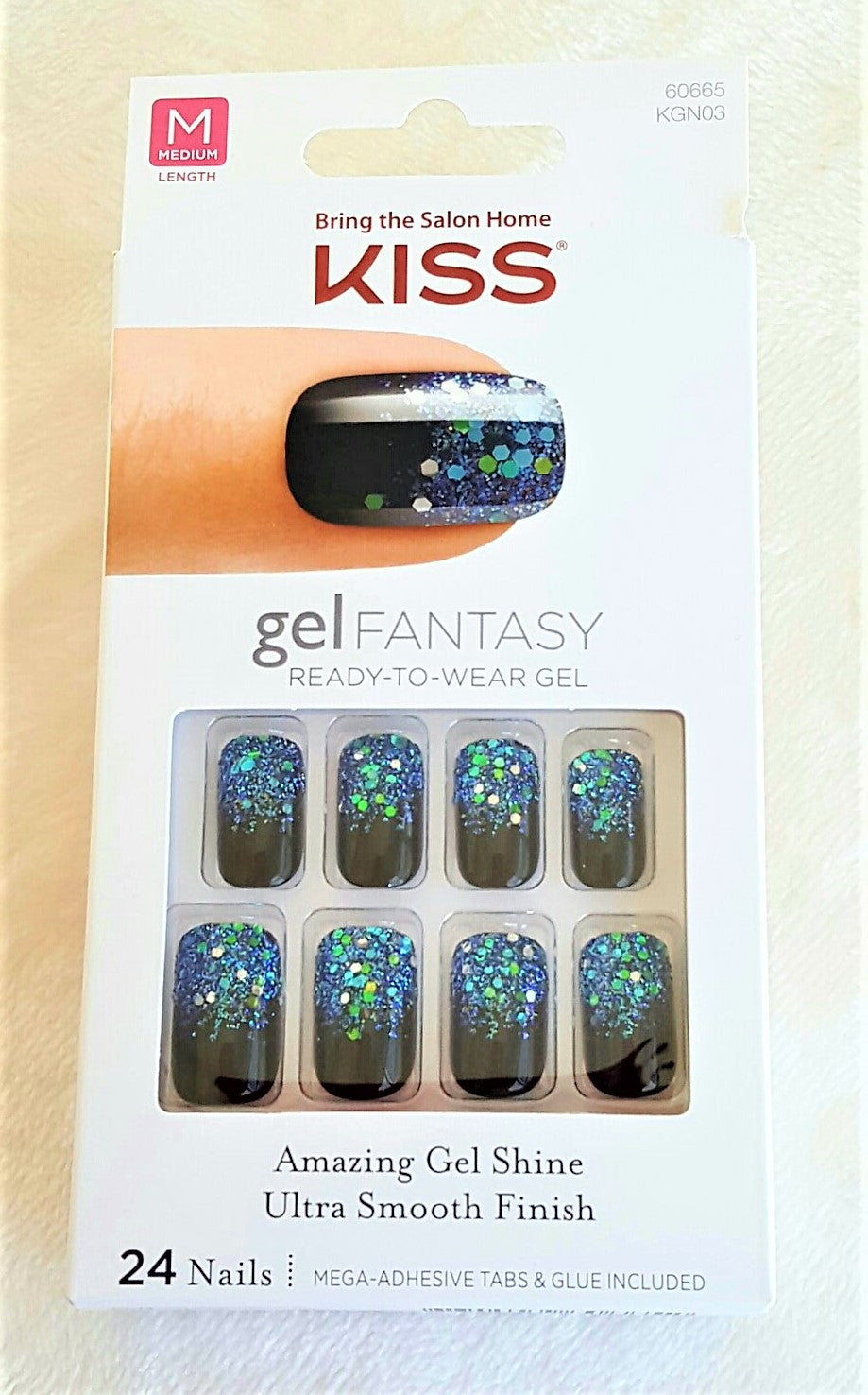 KISS Gel Fantasy 24 Nails BLACK+CONFETTI Glue/Press-Ons PAINTED VEIL #60665 - Urban Flair USA