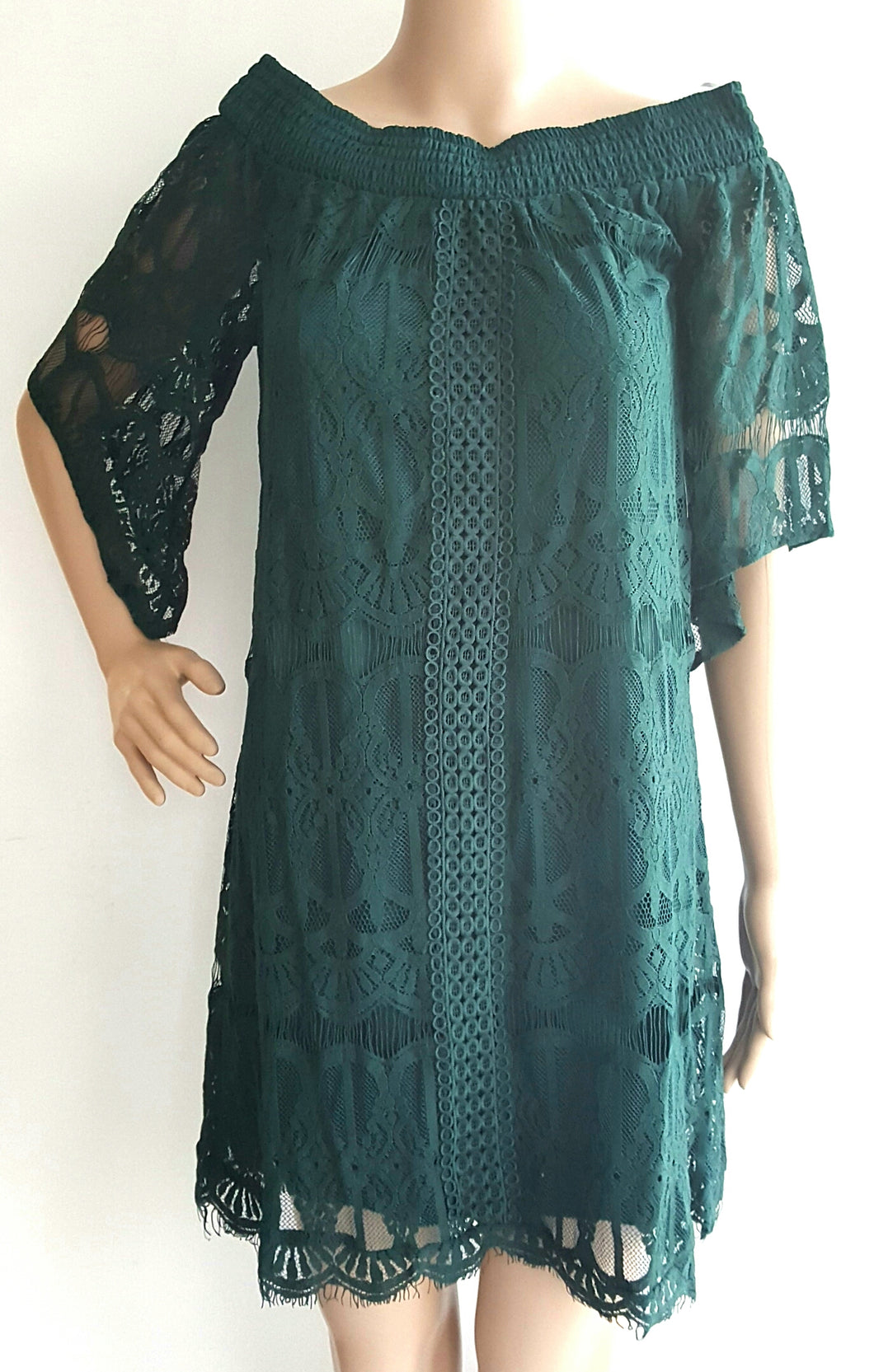 Women's Off Shoulder Lace Dress Size XL Dark green by Trixxi - Urban Flair USA