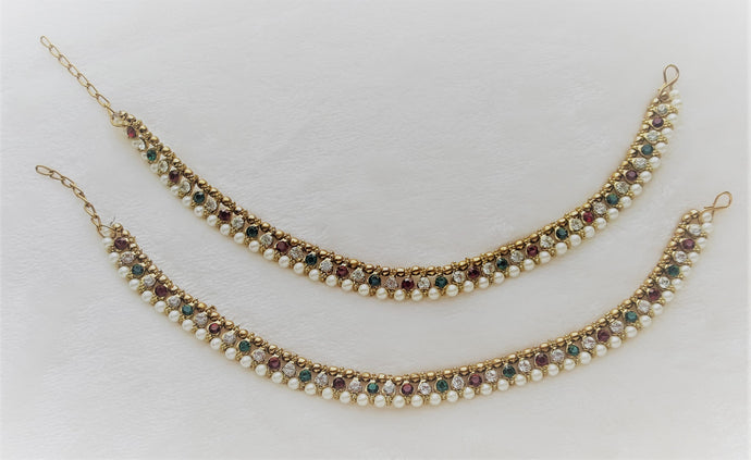 Designer Vintage Antique Faux Pearl Stone Anklet Pair Fashion Party Set - Urban Flair USA