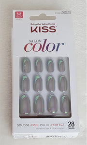 KISS SALON COLOR 28 Press-On Nails Medium Oval IRIDESCENT GRAY #72576 - Urban Flair USA