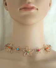 Load image into Gallery viewer, Choker Necklace Wired Flower  with Colored Studs &amp; 4 inches Extender - Urban Flair USA