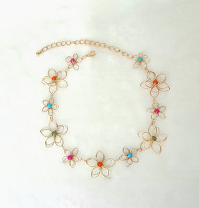 Choker Necklace Wired Flower  with Colored Studs & 4 inches Extender - Urban Flair USA