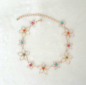 Choker Necklace Wired Flower  with Colored Studs & 4 inches Extender - Urban Flair USA