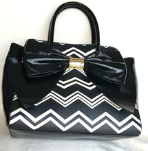 Load image into Gallery viewer, Betsey Johnson Large SATCHEL BLACK / WHITE with BIG BOW - Urban Flair USA