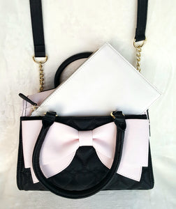 betsey johnson leather black white blush line bow backpack Betsey Johnson POUCH BOW SATCHEL BLUSH/BLACK … – Urban Flair USA