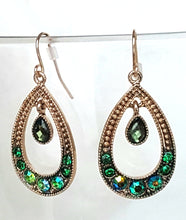Load image into Gallery viewer, Fashion Earrings Gold-tone Hoop with Green Multi color Rhinestone stud hanging, Dangle Drop Earrings with Fish Hook - Urban Flair USA