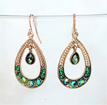 Load image into Gallery viewer, Fashion Earrings Gold-tone Hoop with Green Multi color Rhinestone stud hanging, Dangle Drop Earrings with Fish Hook - Urban Flair USA