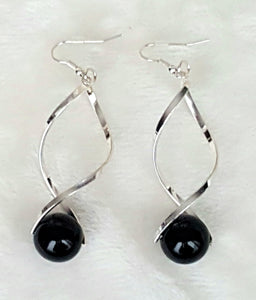 Earrings Twisted Swirl Dangle Drop with Black beads, Fashion Earrings, Statement Earrings - Urban Flair USA
