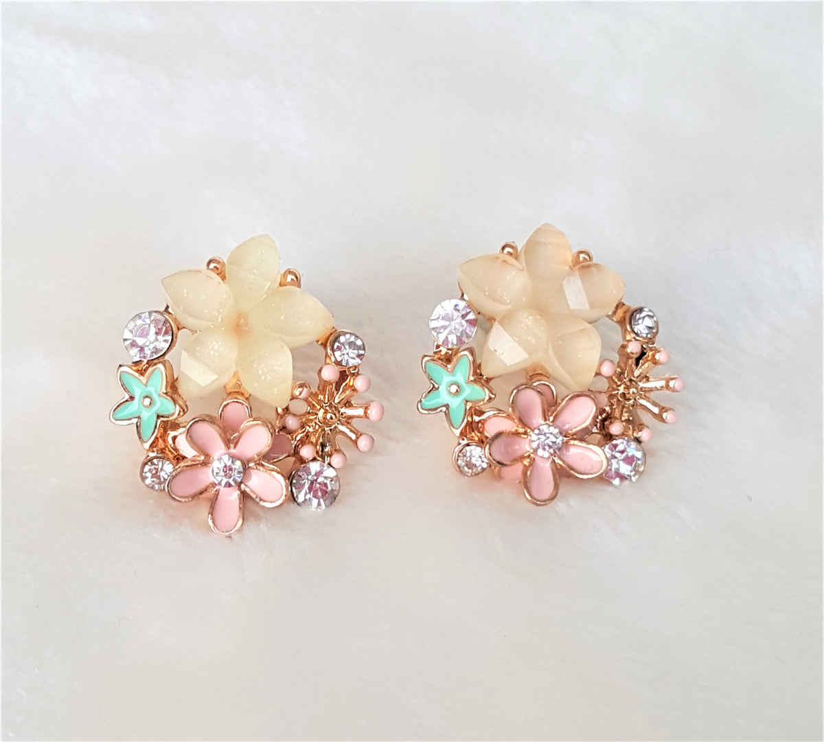 Multicolored Rhinestone, Enamel, Glass cut Floral Stud Earrings – Urban ...