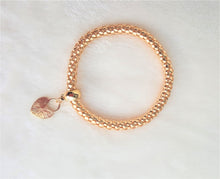 Load image into Gallery viewer, Gold Tone Stretch Metal Mesh Bracelet with Rhinestone Heart Charm - Urban Flair USA