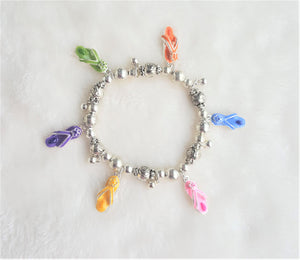 Multi-color Stretchable Bracelet Beaded Silver w/ Colored Flipflops & Bead Charms, Fashion, Beach Bracelet/Anklet by UrbanFlair - Urban Flair USA