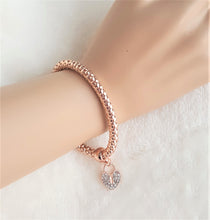 Load image into Gallery viewer, Rose Gold Tone Stretch Metal Mesh Bracelet with Rhinestone Heart Charm - Urban Flair USA