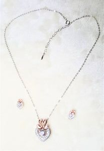 925 Silver Pendant Necklace Earring Set w/ Cubic Zircon Studs - Urban Flair USA