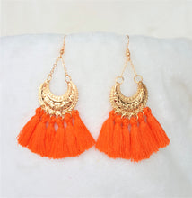Load image into Gallery viewer, Urban Flair Orange Tassel Earrings Gold tone Metal Hoop - Urban Flair USA