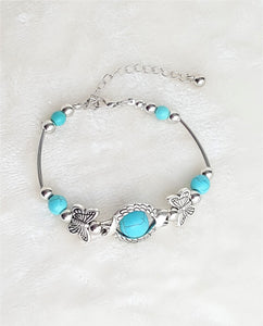 Alloy & Blue Stone Bracelet Butterfly Beads Bohemian Handmade Bracelet, Tibetan Silver Color Bracelet with Turquoise Beads - Urban Flair USA