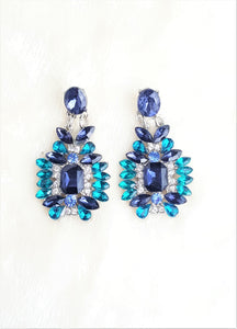 Blue Crystal Earrings, Bohemian Jewelry, Geometric Pattern Statement Earrings, Party Wear Earrings - Urban Flair USA