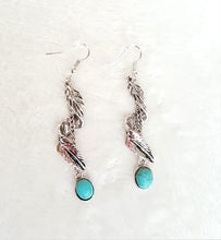 Load image into Gallery viewer, Urban Flair Vintage Feather Earring Turquoise, Twisted Feather Dangle Drop Earring Turquoise Gold - Urban Flair USA