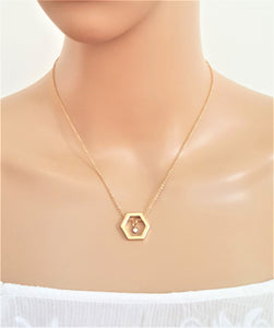 Gold Chain Hexagon Pendant Necklace with Cubic Zircon Stone - Urban Flair USA