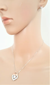 925 Silver Pendant Necklace Earring Set w/ Cubic Zircon Studs - Urban Flair USA
