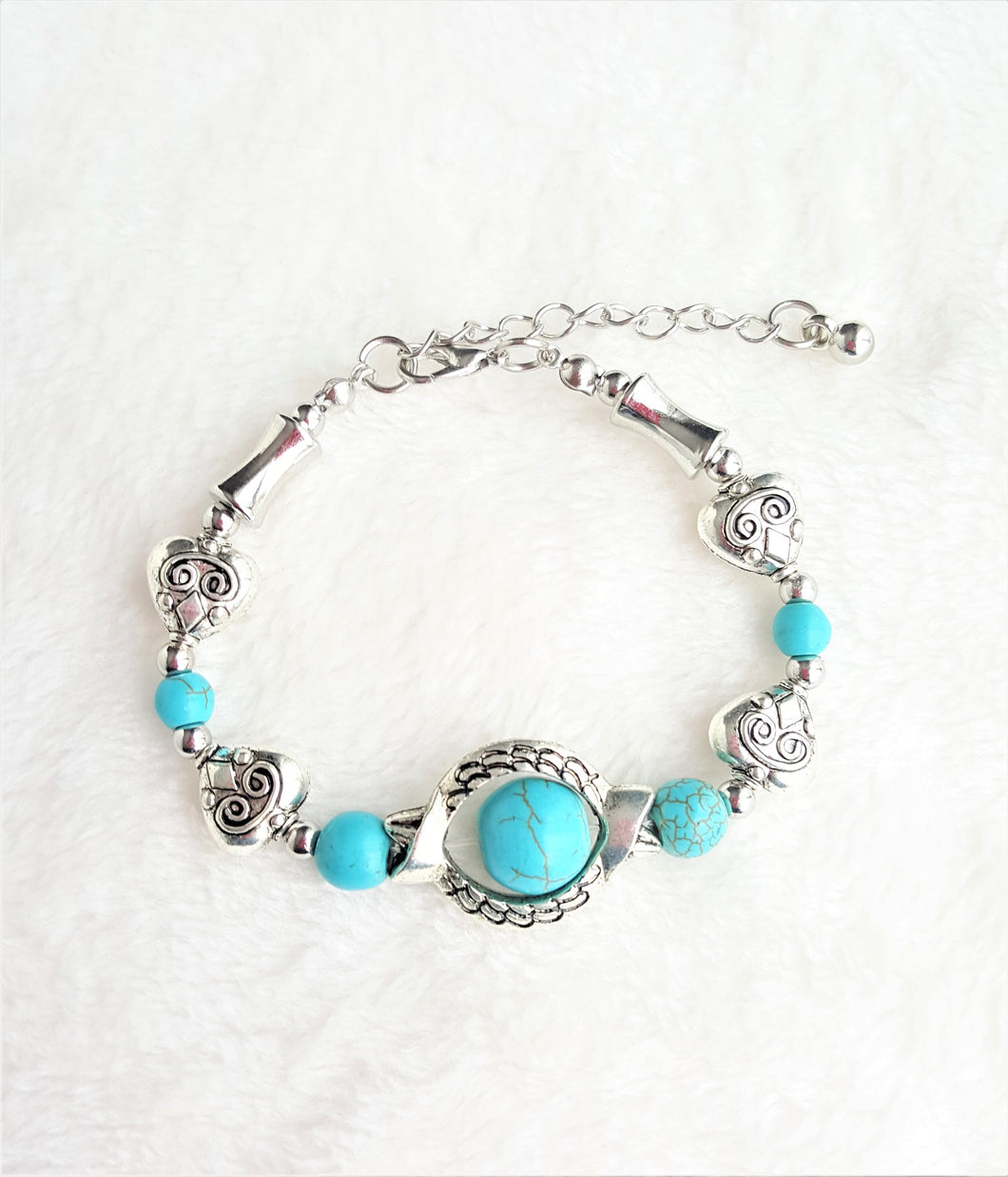 Alloy & Blue Stone Bracelet Beads Bohemian Handmade Bracelet, Tibetan Silver Color Bracelet with Turquoise Beads - Urban Flair USA