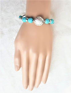 Alloy & Blue Stone Bracelet Beads Bohemian Handmade Bracelet, Tibetan Silver Color Bracelet with Turquoise Beads - Urban Flair USA
