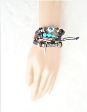Load image into Gallery viewer, Unisex Adjustable Layered Bracelet Vintage style Brown Leather Feather Metal Charms Evil eye Wrap Bohemian Bracelet - Urban Flair USA