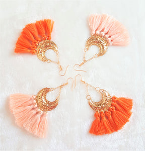 Orange Tassel Earrings Gold Hoop, Hoop Earrings, Bohemian Jewelry, Statement Earrings, Beach Earrings by UrbanFlair - Urban Flair USA