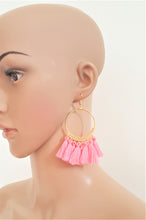 Load image into Gallery viewer, Urban Flair Pink Tassel Earrings Gold tone Metal Hoop - Urban Flair USA
