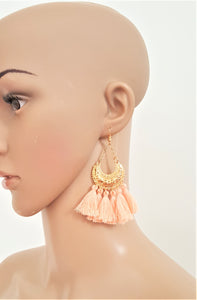 Orange Tassel Earrings Gold Hoop, Hoop Earrings, Bohemian Jewelry, Statement Earrings, Beach Earrings by UrbanFlair - Urban Flair USA
