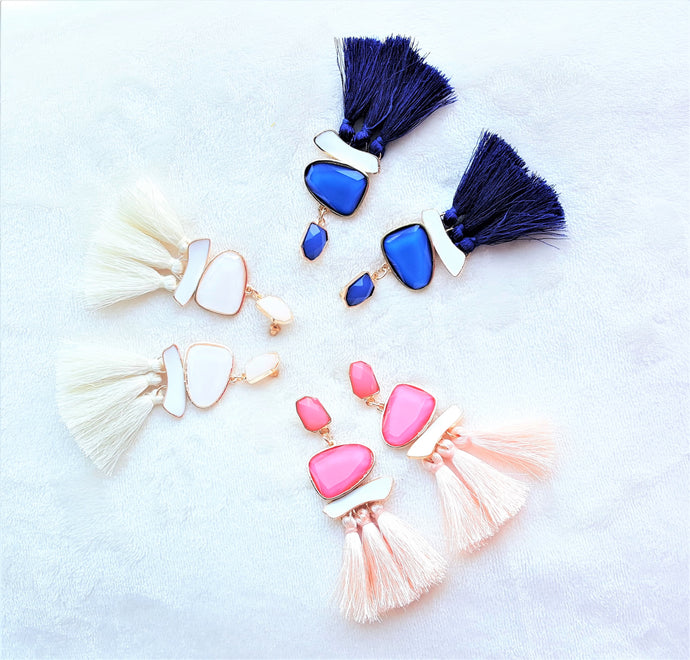Thread Tassel Earrings Crystal Boho Dangle Earring, Statement Earrings. Bohemian Jewelry - Urban Flair USA