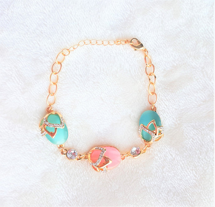 Fashion Bracelet Cats's Eye Stone Crystal Rhinestone Gold Color Chain Link Handmade Jewelry - Urban Flair USA
