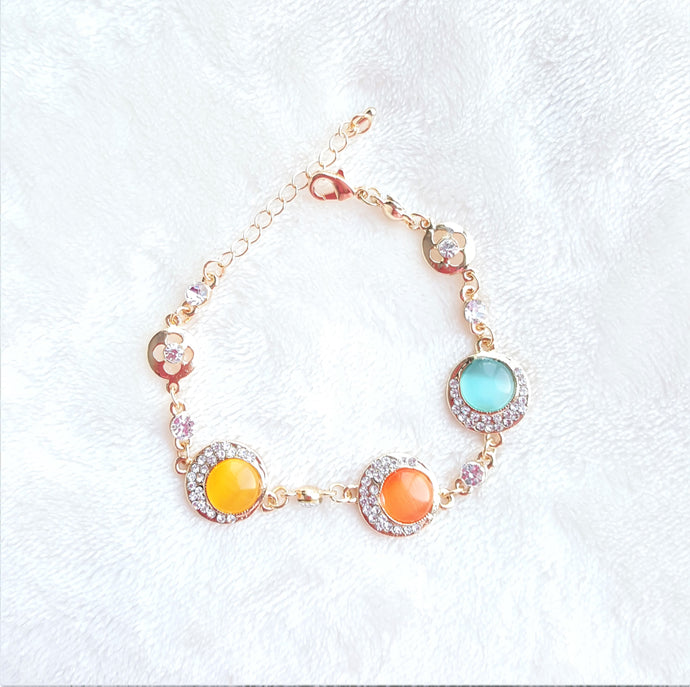 Fashion Bracelet Cats's Eye Stone Rhinestone Crystal Beads Gold Color Chain Link Handmade Jewelry - Urban Flair USA