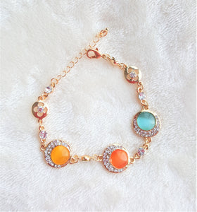 Fashion Bracelet Cats's Eye Stone Rhinestone Crystal Beads Gold Color Chain Link Handmade Jewelry - Urban Flair USA