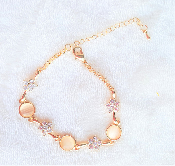 Fashion Bracelet Cats's Eye Stone Crystal Rhinestone Gold Color Chain Link Handmade Jewelry - Urban Flair USA