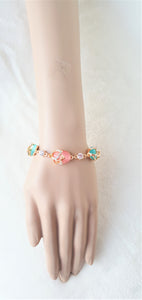 Fashion Bracelet Cats's Eye Stone Crystal Rhinestone Gold Color Chain Link Handmade Jewelry - Urban Flair USA