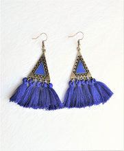 Load image into Gallery viewer, Tassel Earrings Vintage Royal Blue Ethnic Triangle Charm Designer Statement Bohemian Fashion Earrings by UrbanFlair - Urban Flair USA