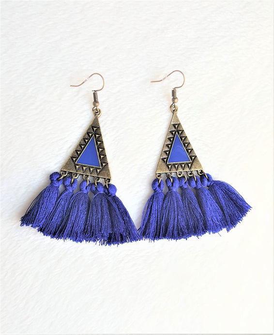 Tassel Earrings Vintage Royal Blue Ethnic Triangle Charm Designer Statement Bohemian Fashion Earrings by UrbanFlair - Urban Flair USA