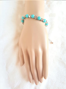 Blue Stone Beads Alloy Heart Bracelet, Bohemian Handmade Bracelet,Silver Color Heart Bracelet with Natural Stone Beads - Urban Flair USA