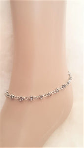 Anklet, Single Anklet Charm Antique Silver tone Chain link Floral Ankle Anklet Heart Charm Sexy Barefoot Sandal, Gift for Her - Urban Flair USA