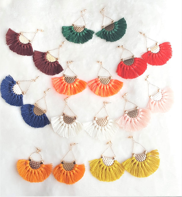 Fan Tassel Earrings Gold tone Chain Triangle Fringe, Geometric Fringe Earring, Bohemian Jewelry, Ethnic, Statement Earring - Urban Flair USA