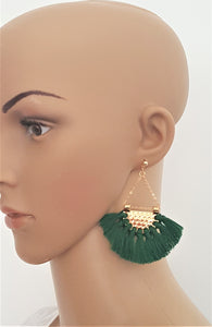 Fan Tassel Earrings Gold tone Chain Triangle Fringe, Geometric Fringe Earring, Bohemian Jewelry, Ethnic, Statement Earring - Urban Flair USA
