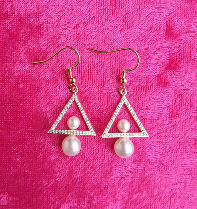 Faux Pearl Triangle Hoop Gold Filled Rose Gold Metal Hoop Earrings - Urban Flair USA