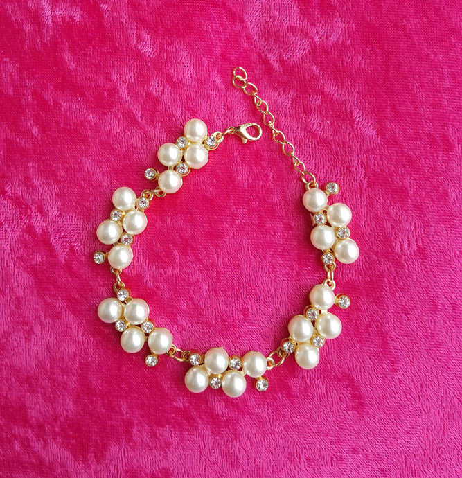 Pearl Bracelet with Rhinestones Gold plated, Party wear, Wedding Jewelry - Urban Flair USA