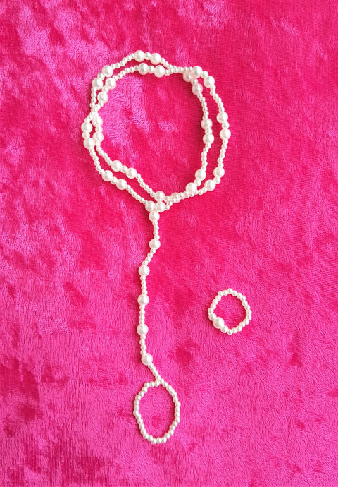 Pearl Anklet Toe Ring Set Stretchable Beaded Wedding Beach Jewelry, Barefoot Anklet Toe Ring - Urban Flair USA